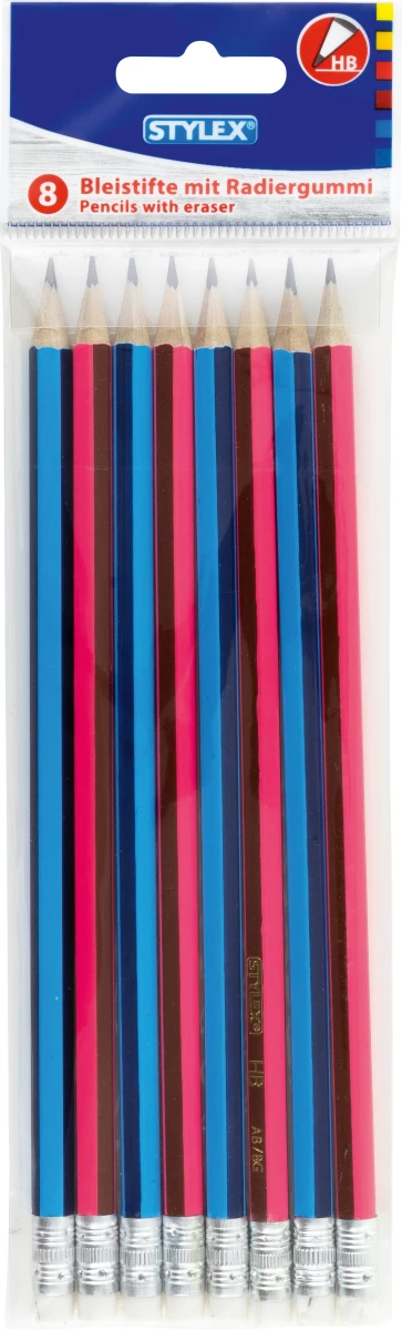 Stylex Bleistift mit Radiergummi, 8 Stück