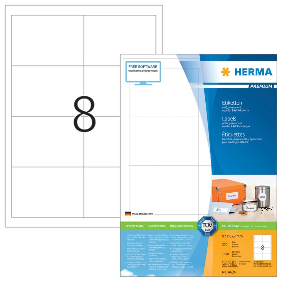 HERMA Etiketten Premium - 96,5 x 67,7 mm, weiß, matt, 1600 Stück