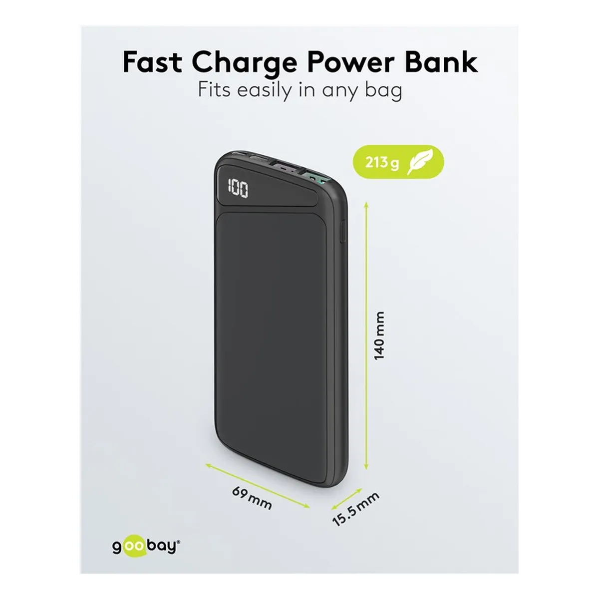 Goobay Schnelllade-Powerbank 10.000 mAh (USB-C™ PD, QC 3.0)