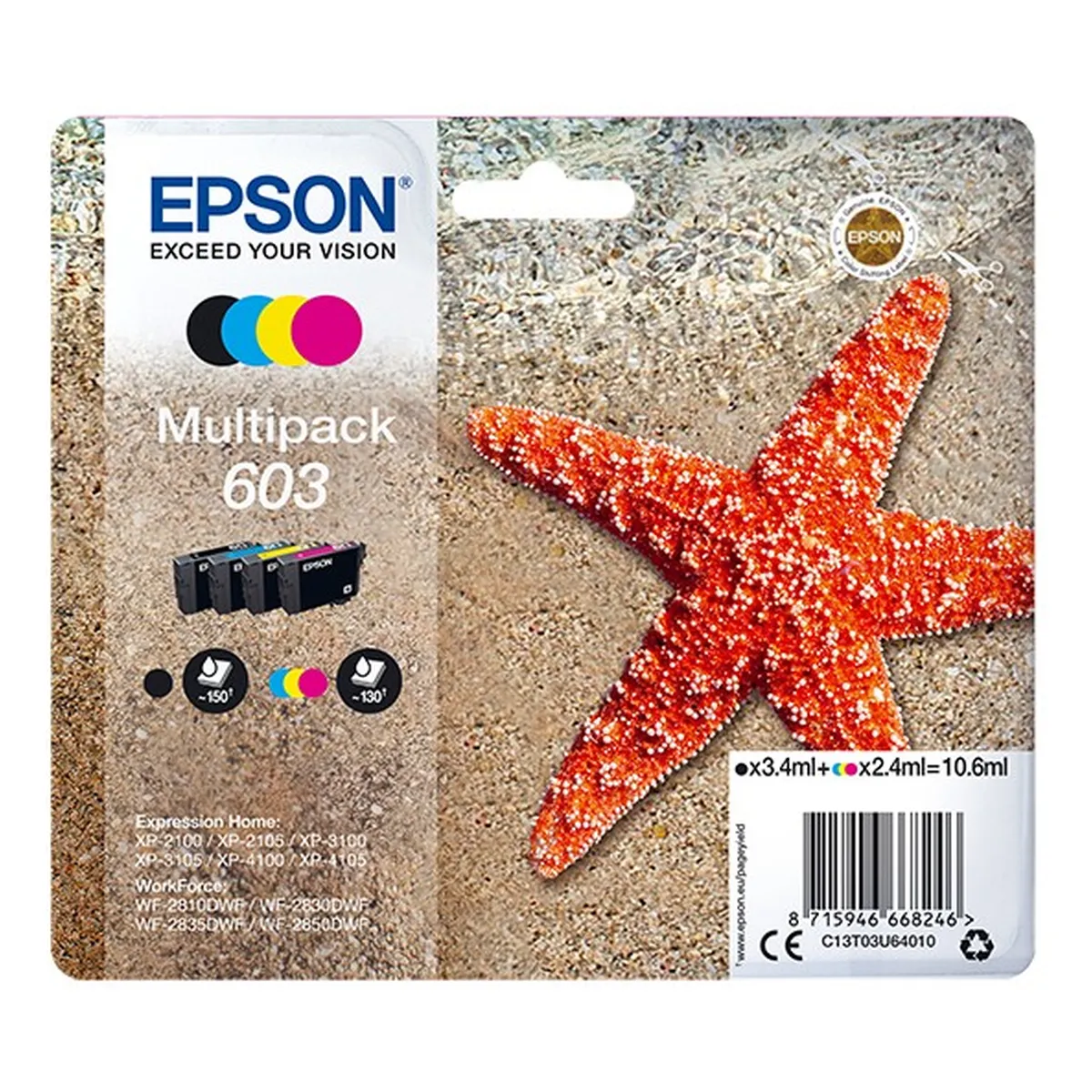 Druckerpatronen MultiPack Epson 603 schwarz cyan magenta gelb 10,6 ml (C13T03U64010)