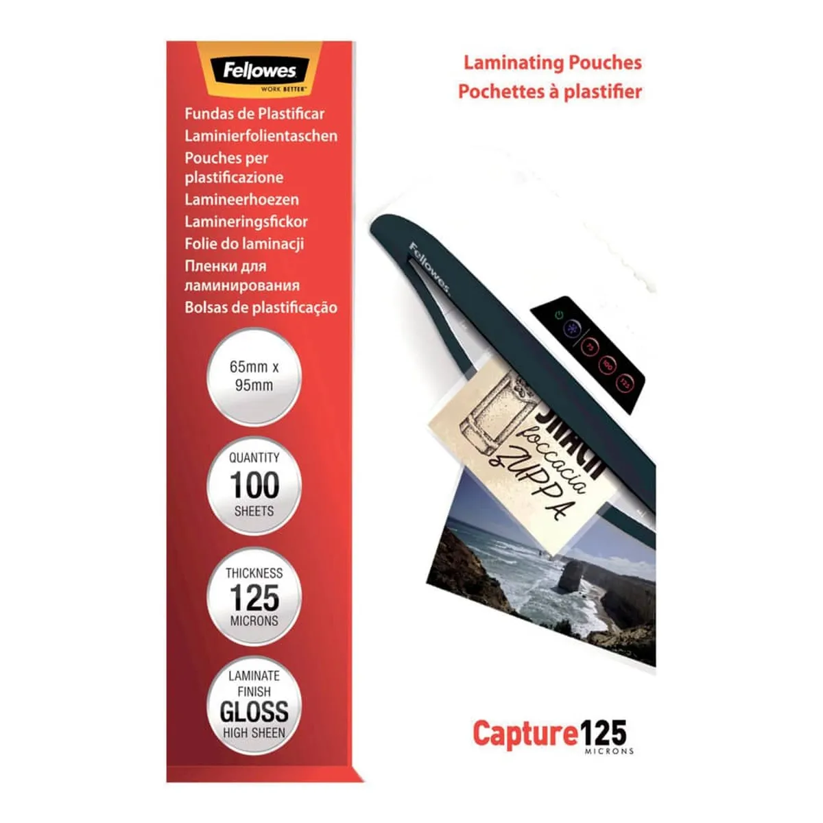 Fellowes Laminierfolie Capture - 95 x 65 mm, glänzend, 125 mym, 100 Stück