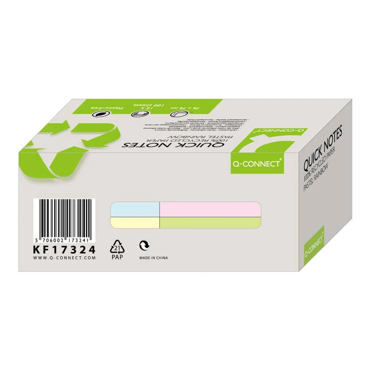 Q-Connect Haftnotizblock Recycling - 76 x 76 mm, pastell, 12 Stück