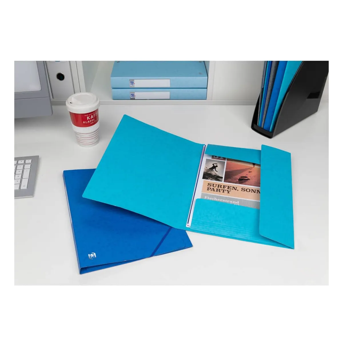 OXFORD Eckspannmappe TOP FILE+ - A4, 390 g/qm, Karton, Gummizug, hellblau