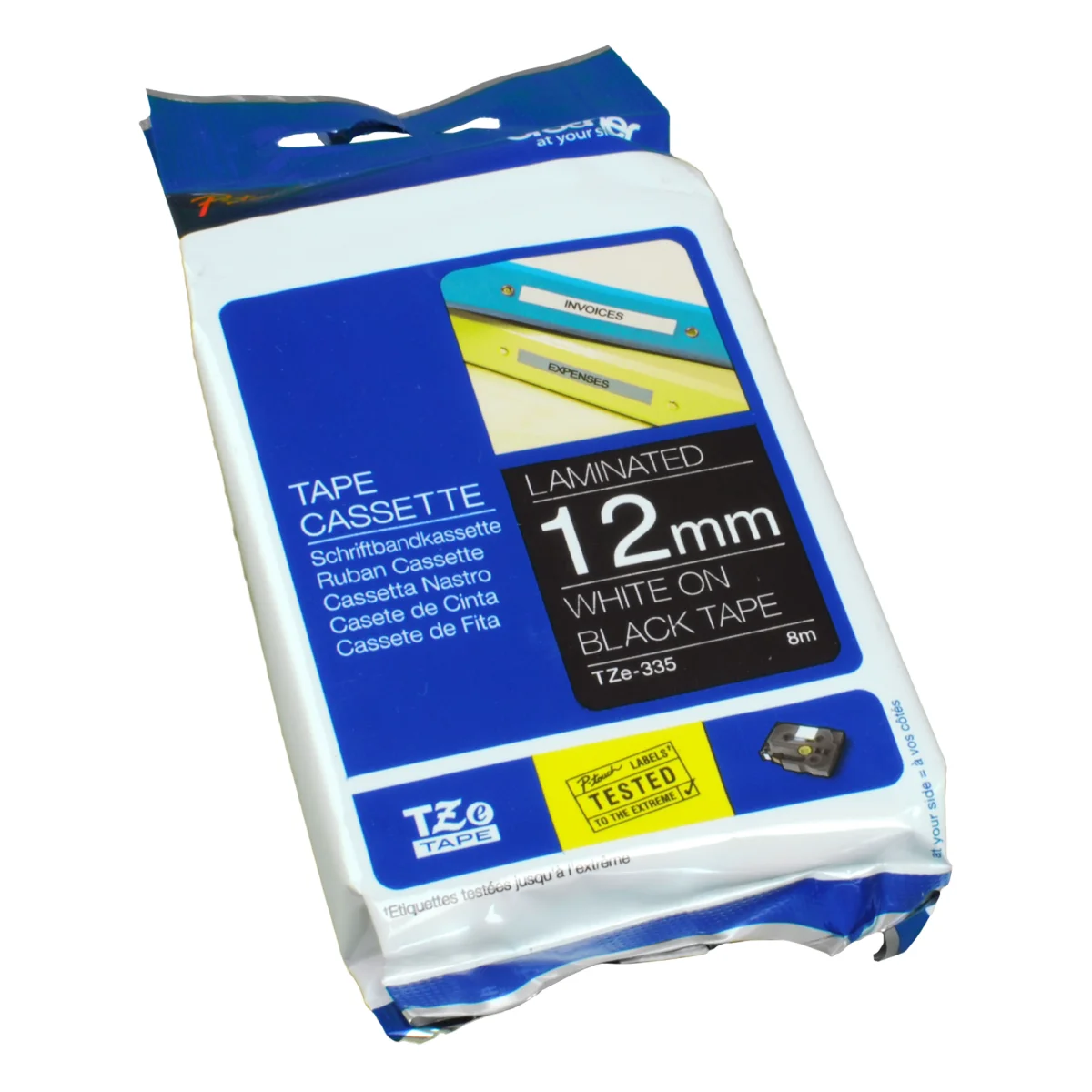 Brother Schriftband 12 mm TZE-335 weiß auf schwarz 8 m