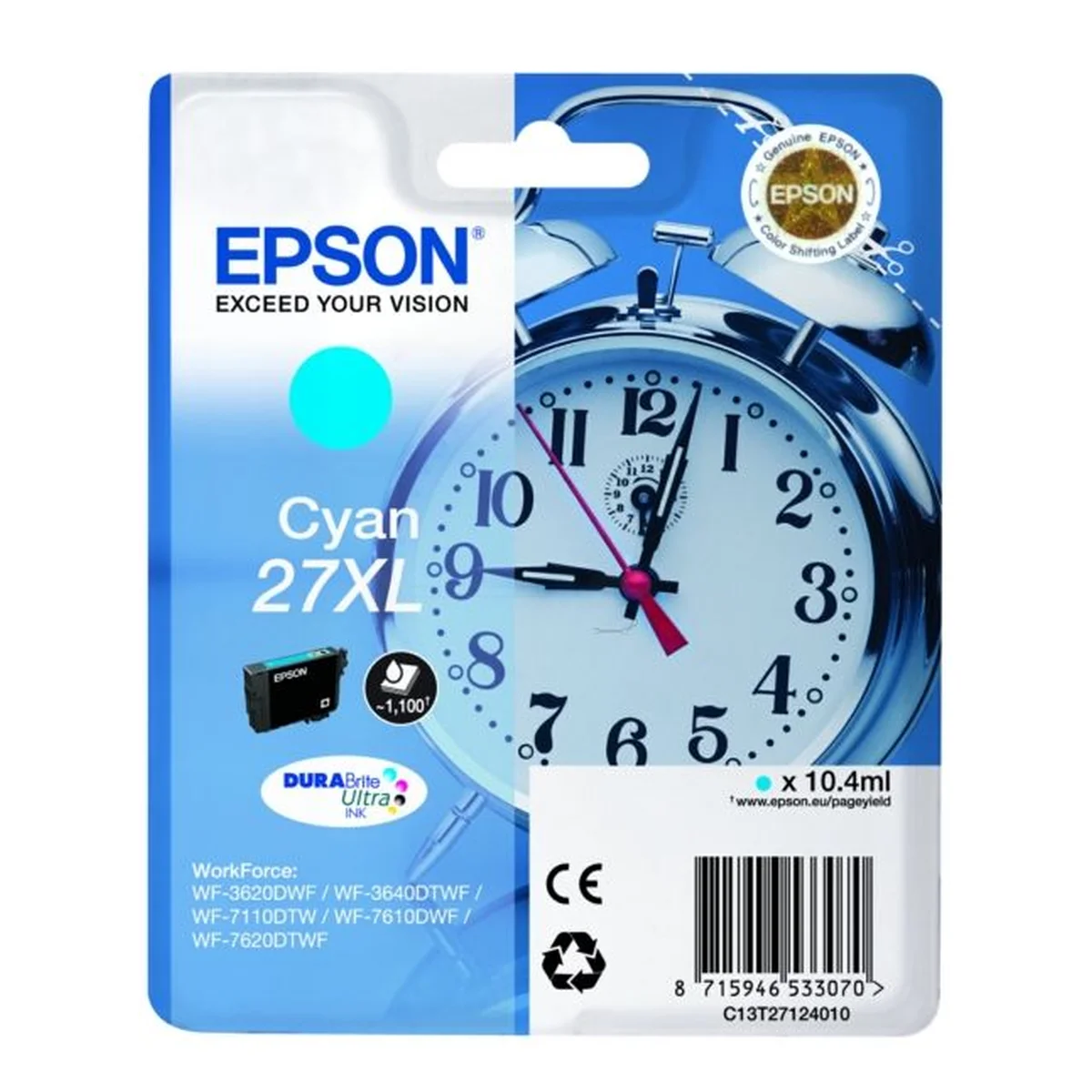 Druckerpatrone Epson 27XL cyan 10,4 ml | 1.100 Seiten (C13T27124010)