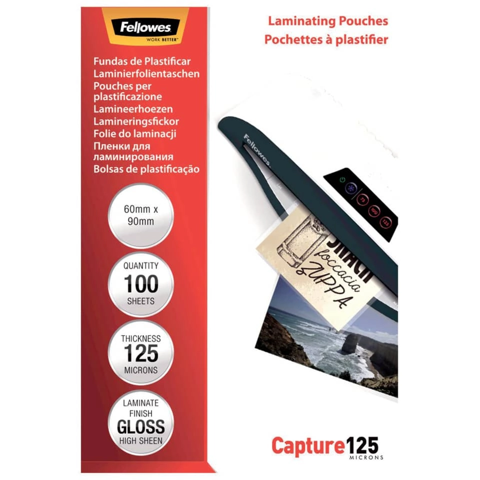 Fellowes Laminierfolie Capture - 60 x 90 mm, glänzend, 125 mym, 100 Stück