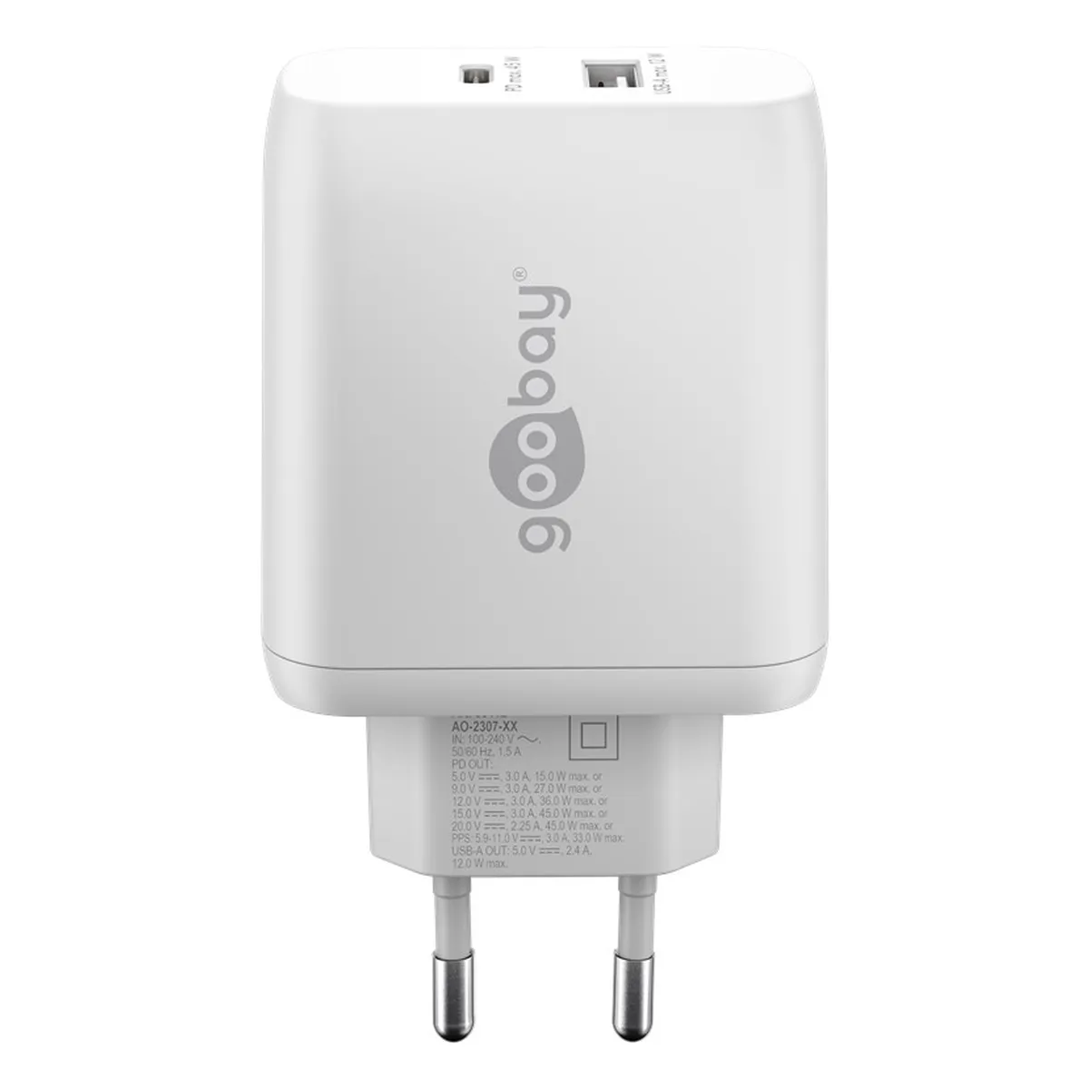 Goobay Dual-USB-Schnellladegerät PD/QC (45 W) weiß