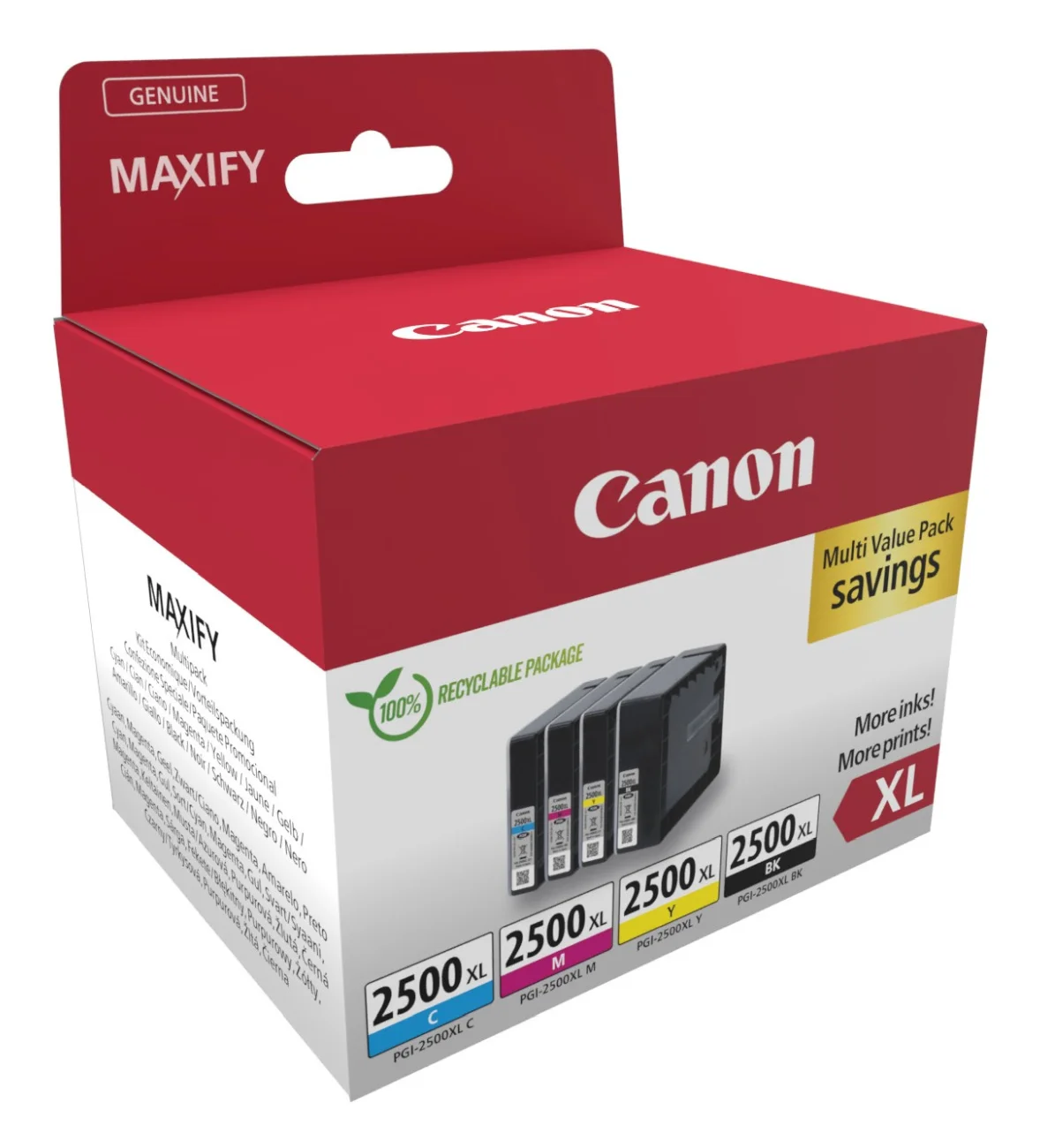Druckerpatronen MultiPack Canon PGI-2500 XLBKCMY schwarz cyan magenta gelb 128,8 ml | 2.500 Seiten + 3x 1.755 Seiten (9254B004)