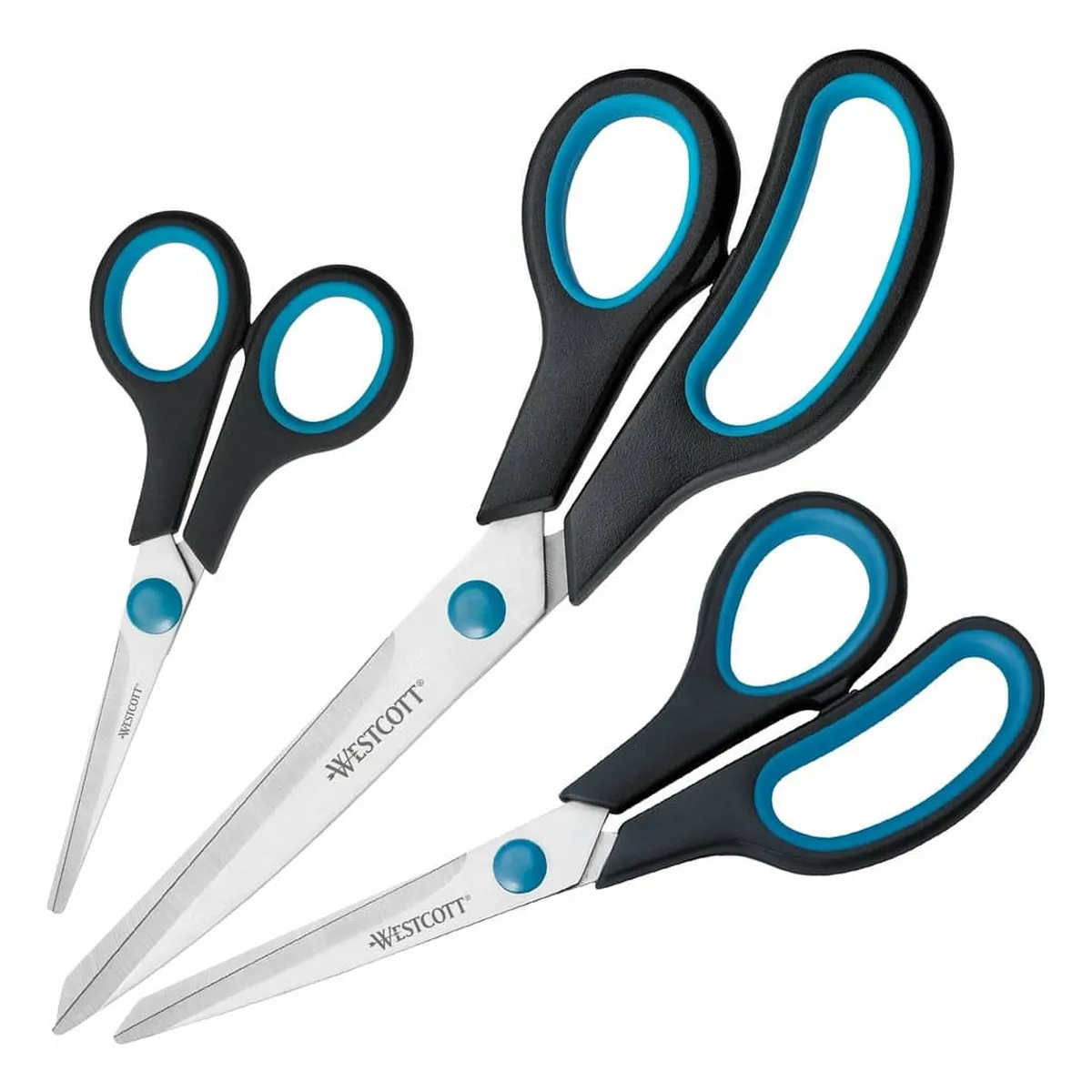 WESTCOTT Scherenset Easy Grip - rostfrei, spitz, 3tlg, blau/schwarz