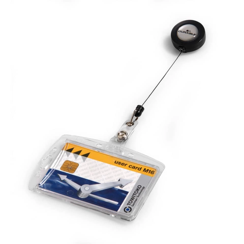 Durable Namensschild Hartbox mit Ausweiskartenhalter, transparent, 85 x 54 mm