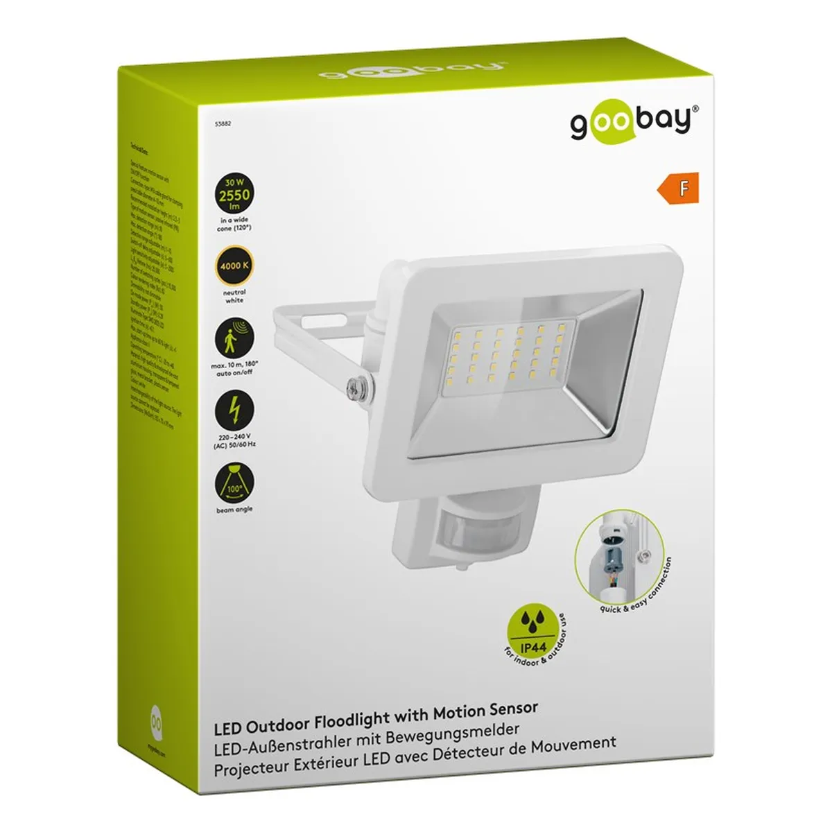Goobay LED-Außenstrahler, 30 W, mit Bewegungsmelder