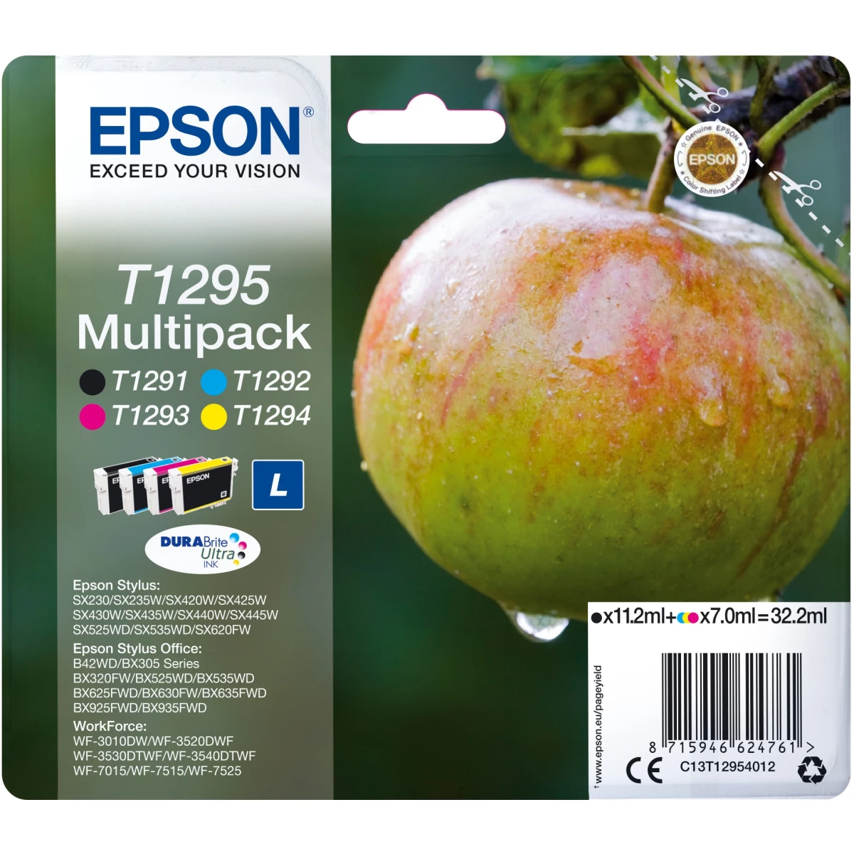 Druckerpatronen MultiPack Epson T1295 schwarz cyan magenta gelb 32,2 ml (C13T12954010)