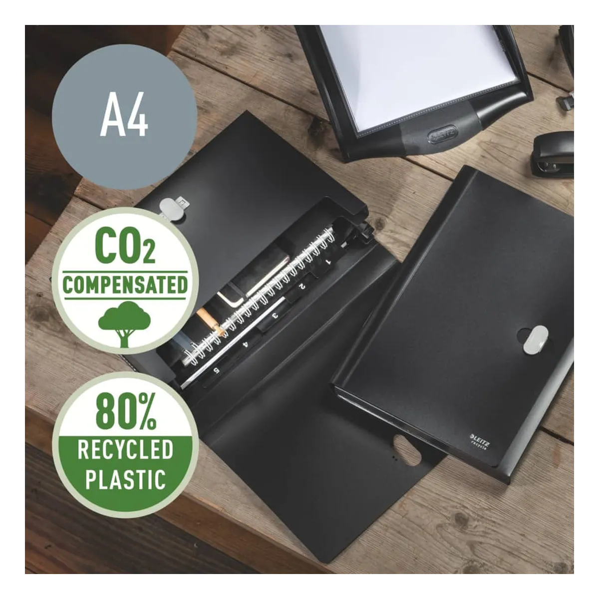 Leitz Fächermappe Recycle - A4, 5 Fächer, 250 Blatt, PP, , schwarz