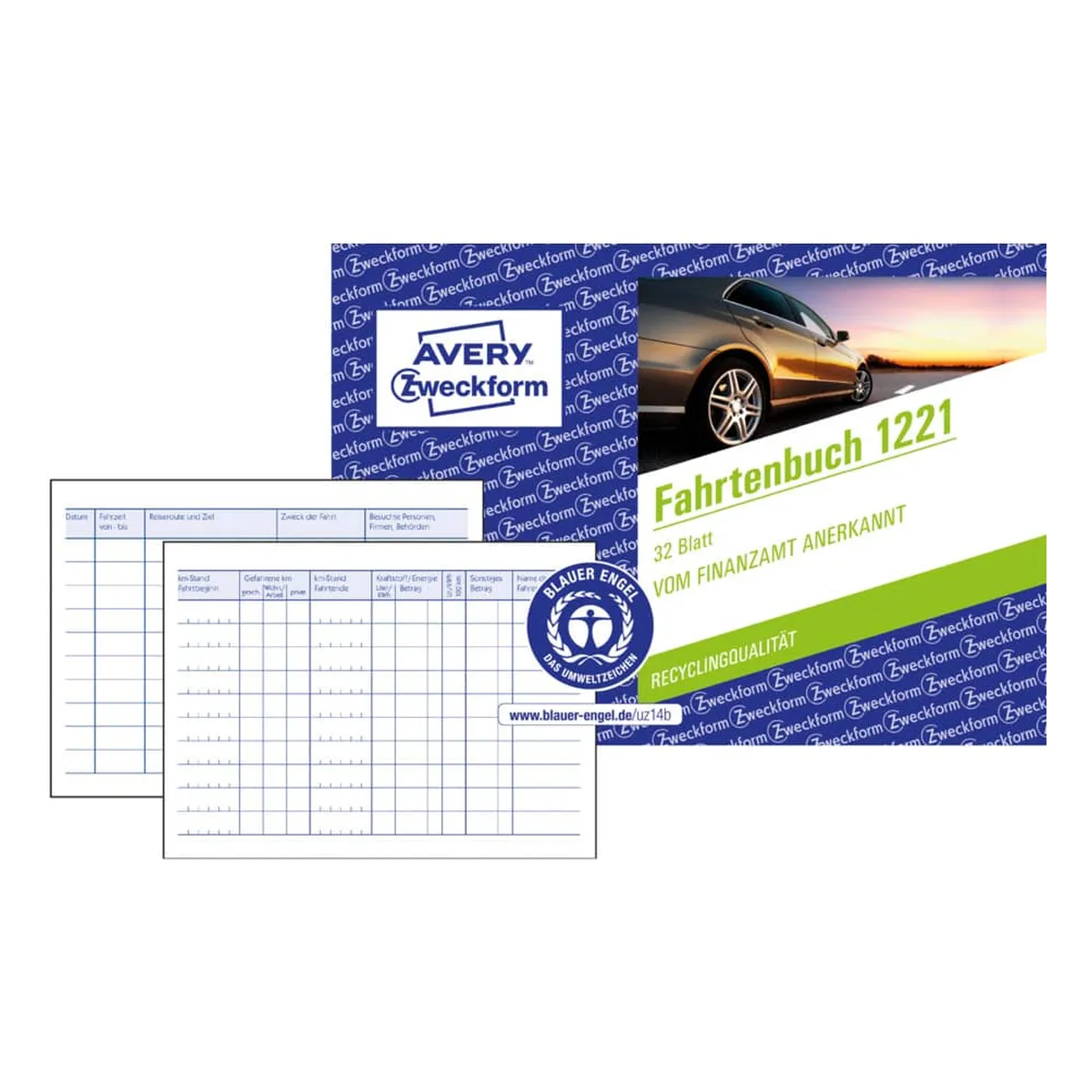 AVERY ZWECKFORM Fahrtenbuch Recycling - A6 quer, für PKW, 64 Seiten für 310 Fahrten