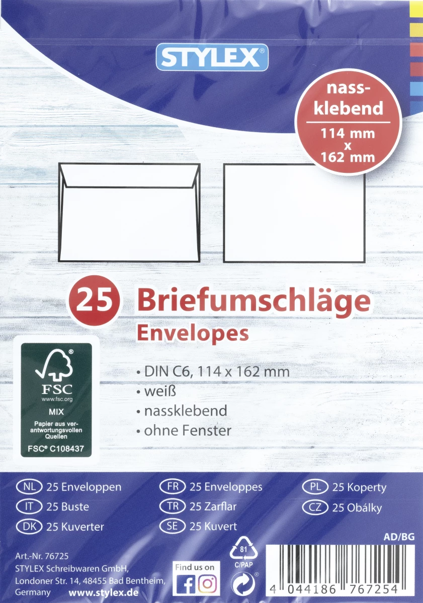 Briefumschläge, DIN C6, 25 Stück