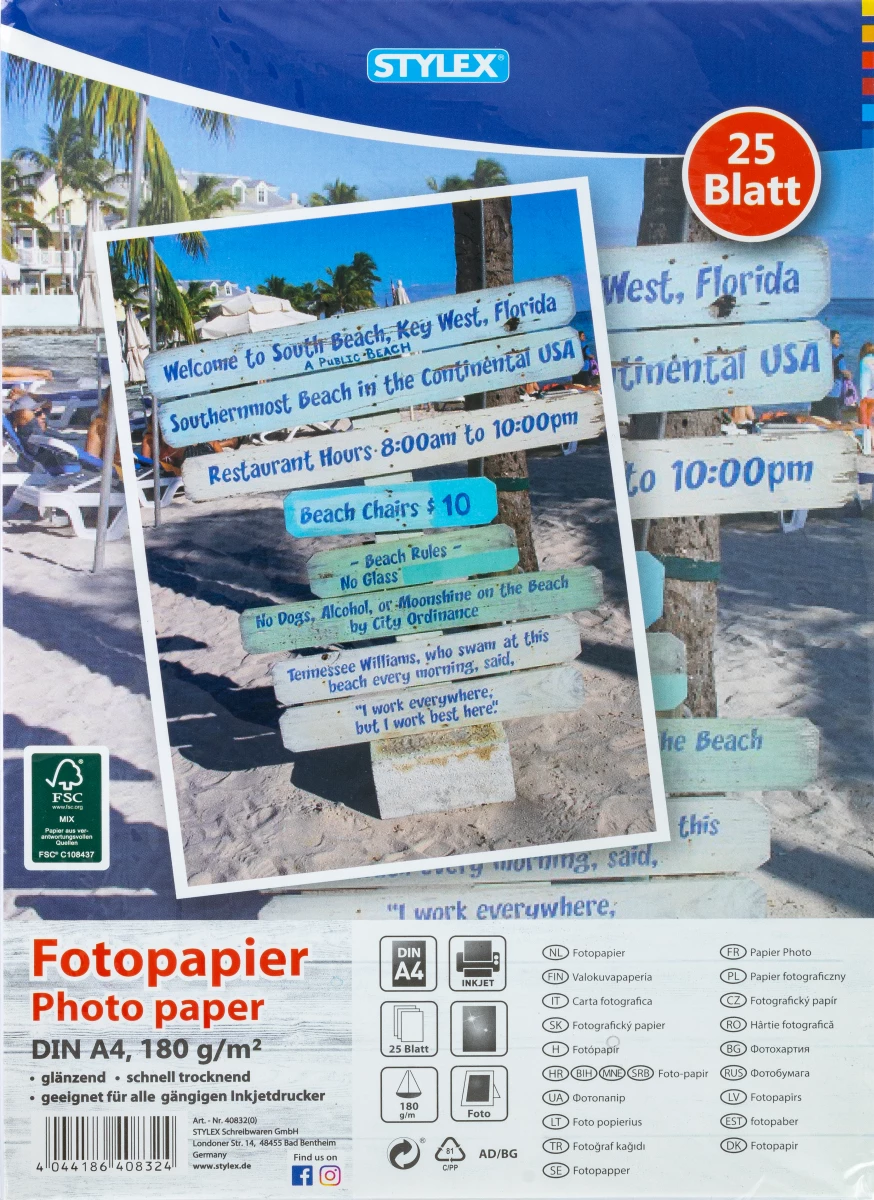 Fotopapier, DIN A4, 180 g, 25 Blatt, FSC