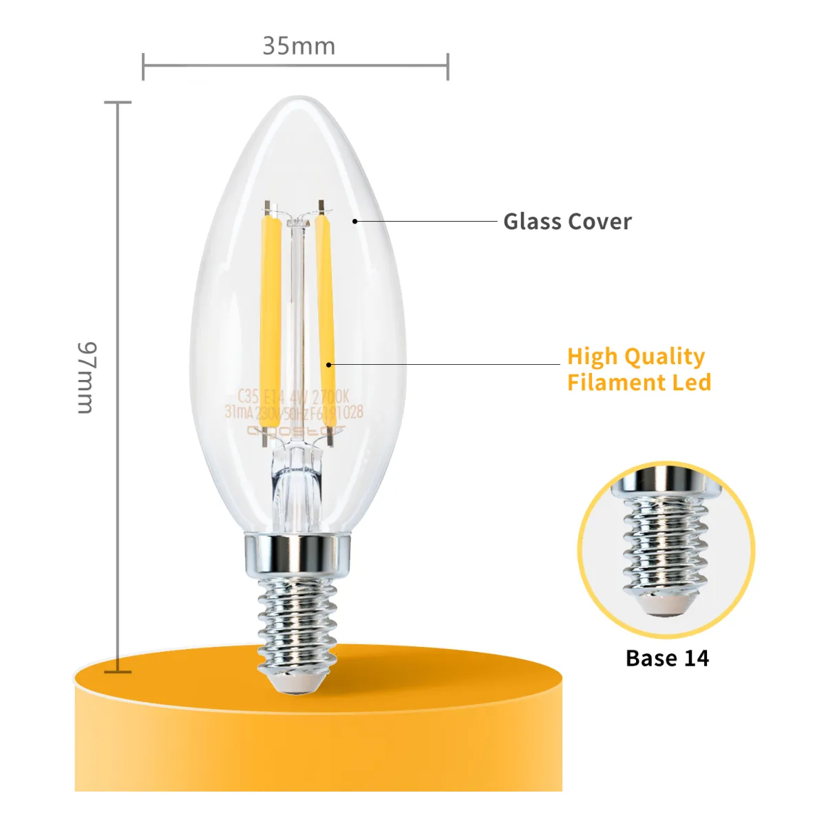 Aigostar LED FILAMENT 'Kerze', 4W, E14