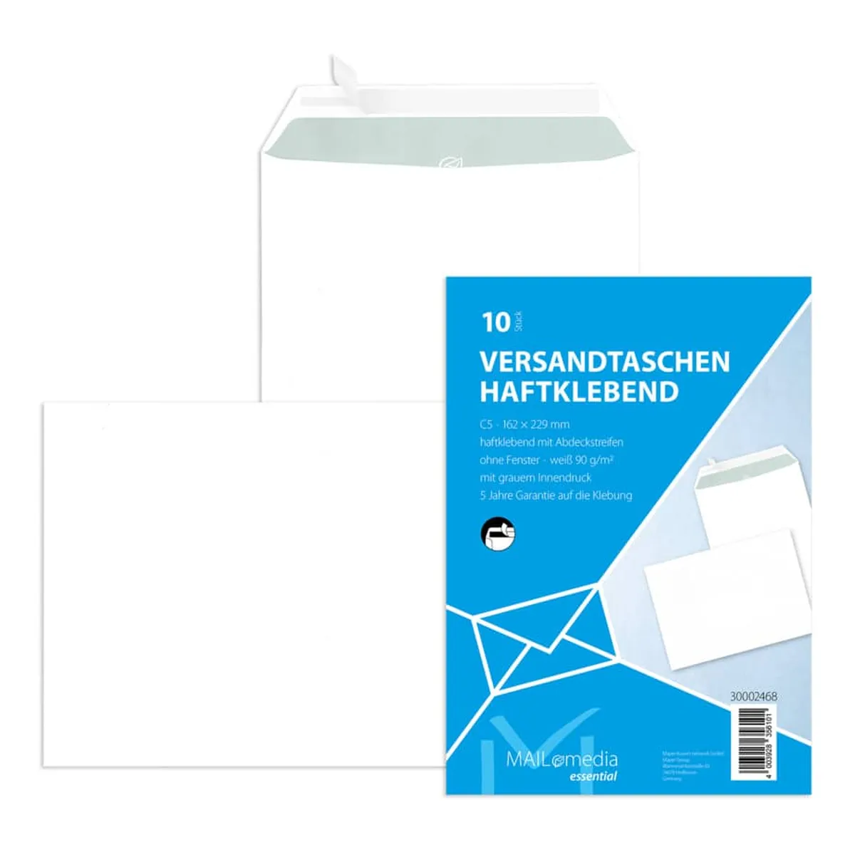 mayer-network Versandtaschen C5 (162x229 mm) ohne Fenster, haftklebend, 90 g/qm, weiß, 10 Stück