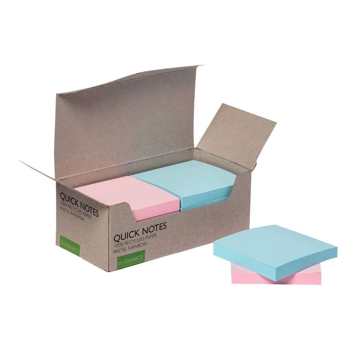 Q-Connect Haftnotizblock Recycling - 76 x 76 mm, pastell, 12 Stück