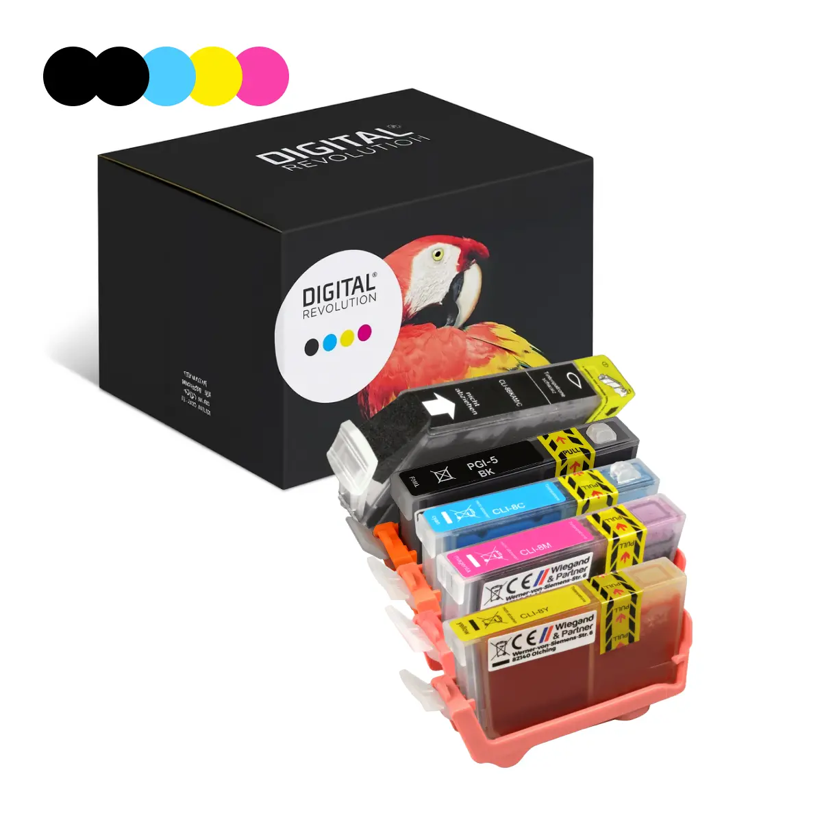 Canon CLI-8 / PGI-5 - alternative Patrone MultiPack 'schwarz schwarz pigmentiert cyan magenta gelb' 84,4 ml | 7.820 Seiten - Digital Revolution