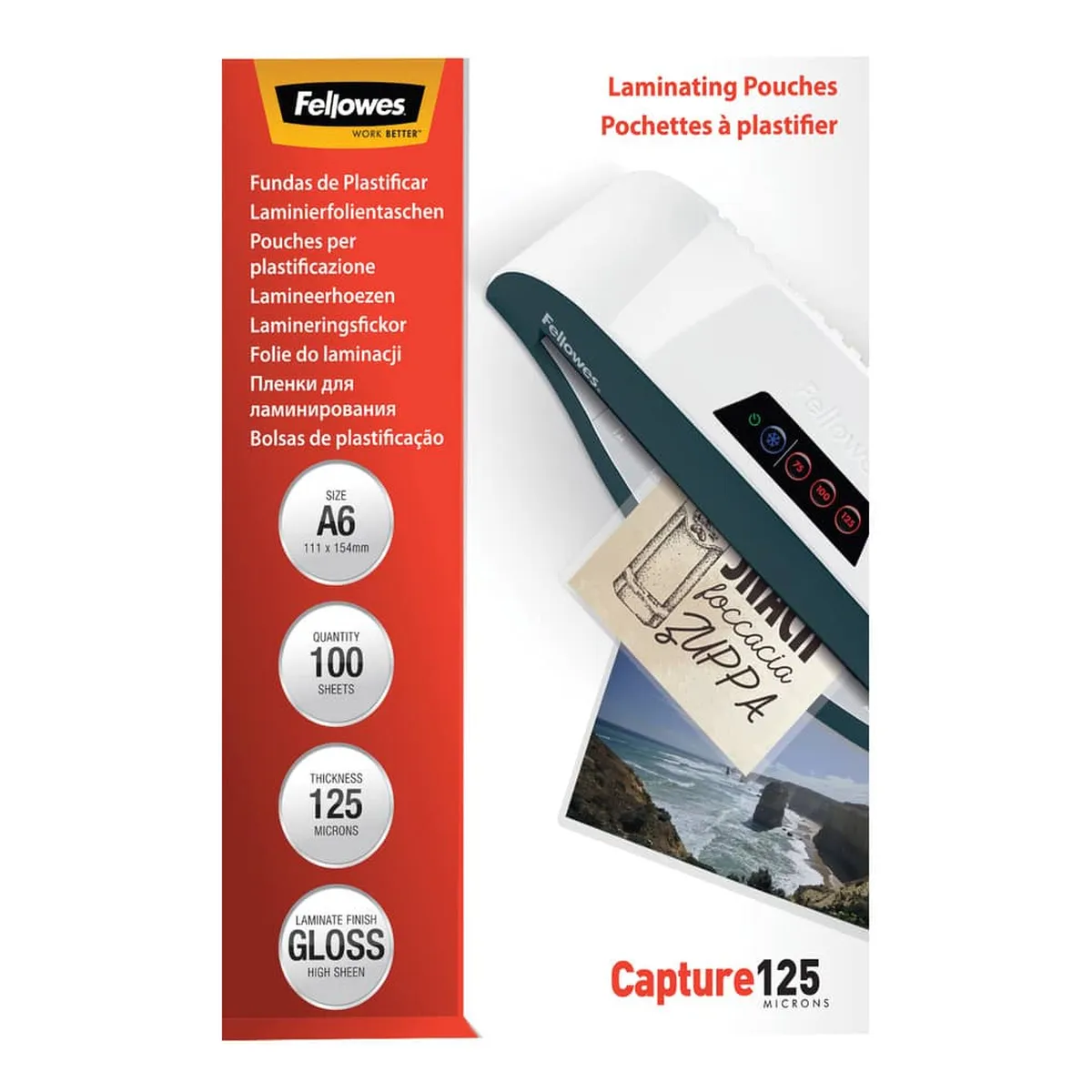 Fellowes Laminierfolie Capture - A6, glänzend, 125 mym, 100 Stück