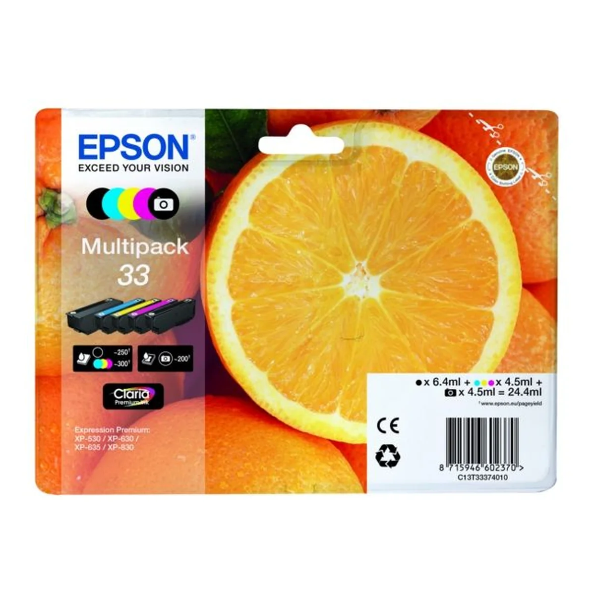 Druckerpatronen MultiPack Epson 33 schwarz cyan magenta gelb 24,4 ml (C13T33374010)