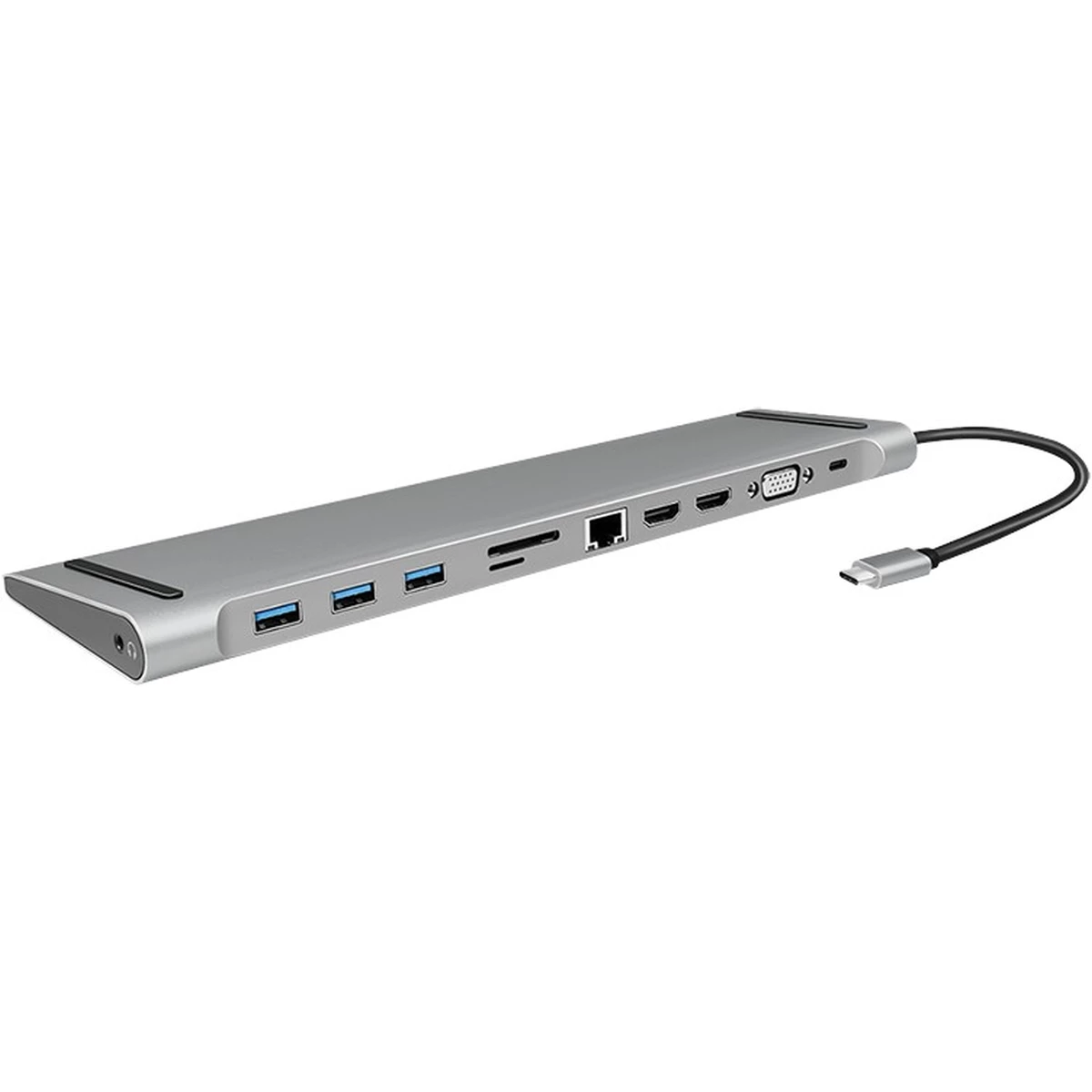 LogiLink Dockingstation USB-C Eigang 11Port 3xUSB3.2 USB-C 2xHDMI VGA AUX RJ45 Silver