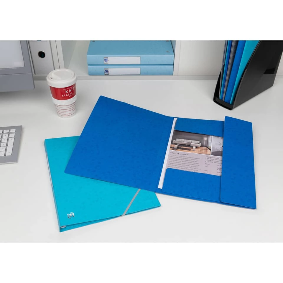 OXFORD Eckspannmappe TOP FILE+ - A4, 390 g/qm, Karton, Gummizug, blau