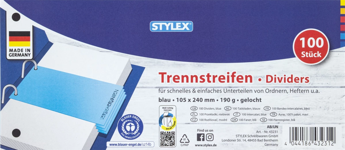 Stylex Trennstreifen, blau, 100 Stück
