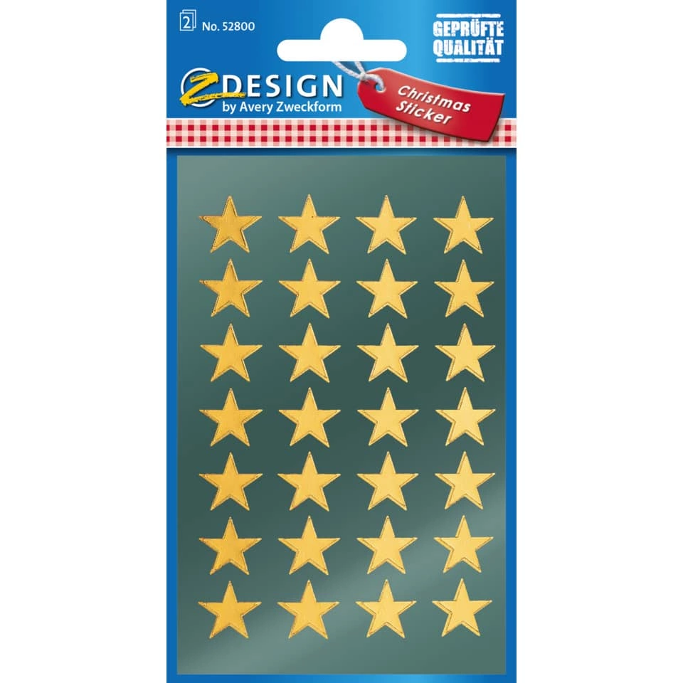 Avery Zweckform® Z-Design 52800, Weihnachtssticker, Sterne, 2 Bogen/56 Sticker