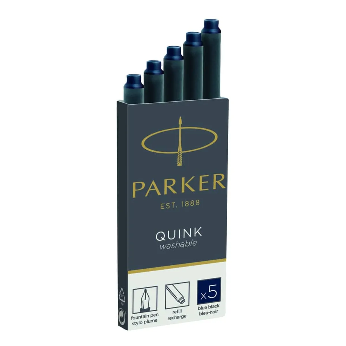 Parker Tintenpatrone Quink - schwarz-blau, 5 Patronen