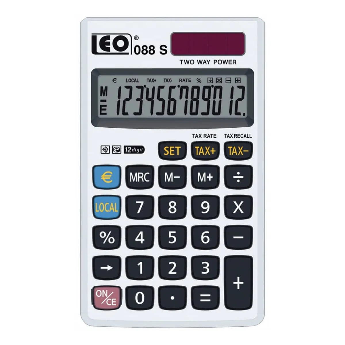 LEO Taschenrechner 088S - Solar-/Batteriebetrieb, 12stellig, LC-Display, silber