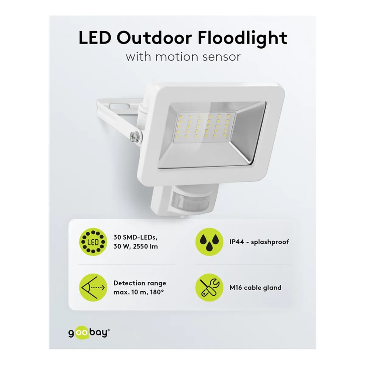 Goobay LED-Außenstrahler, 30 W, mit Bewegungsmelder