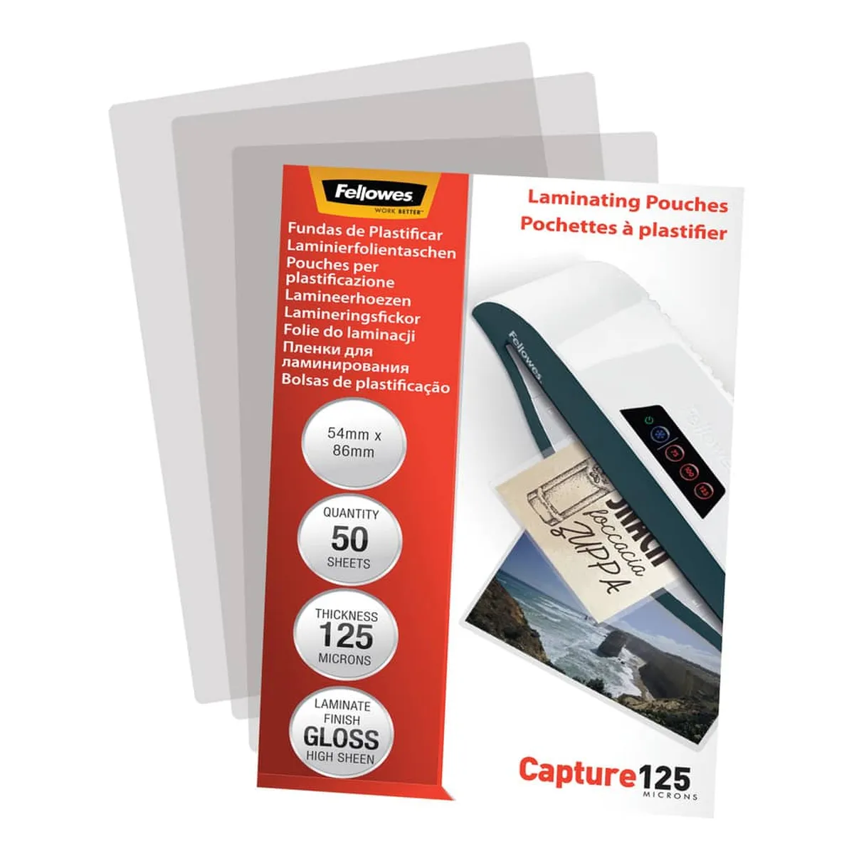Fellowes Laminierfolie Capture - 86 x 54 mm, glänzend, 125 mym, 50 Stück