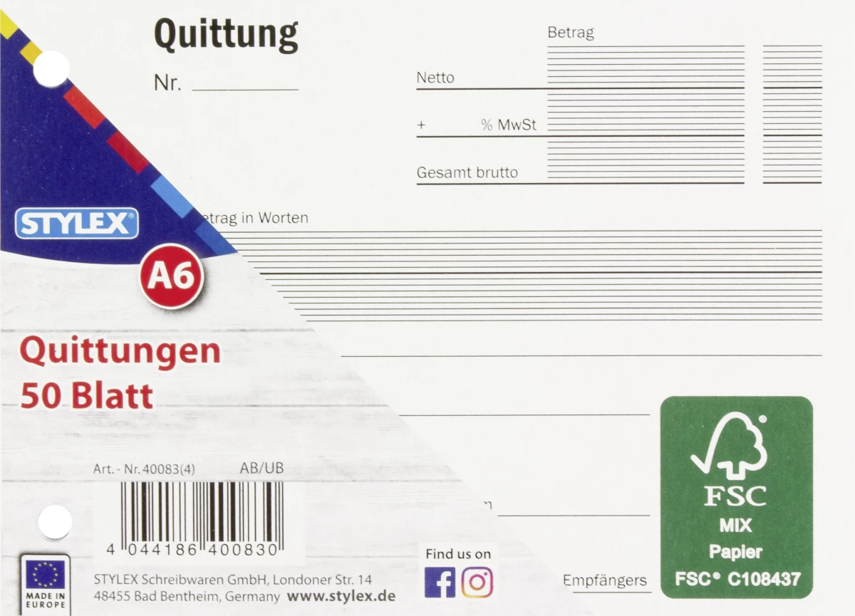 Quittungen, DIN A6, 50 Blatt, FSC