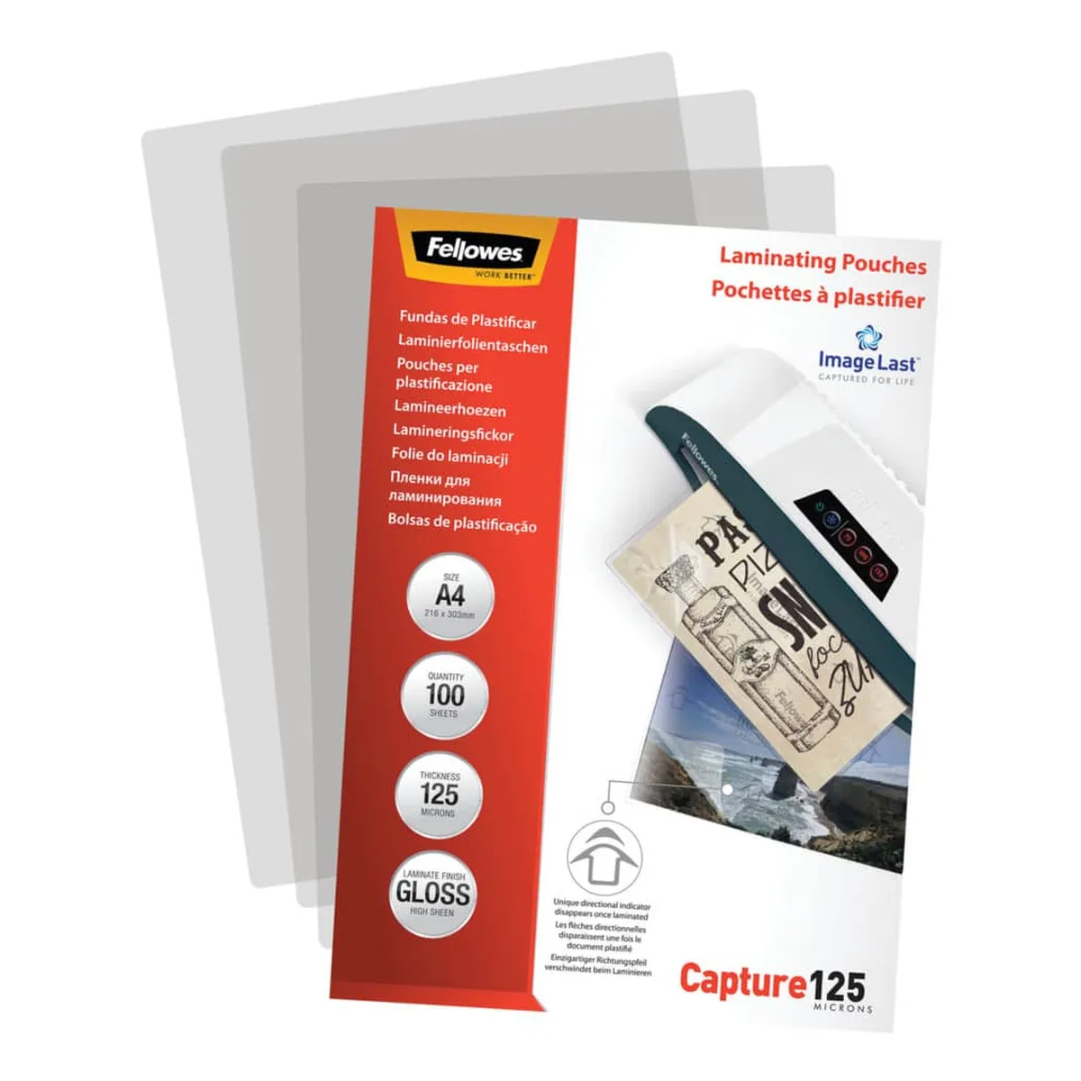 Fellowes Laminierfolie Capture - A4, glänzend, 125 mym, 100 Stück