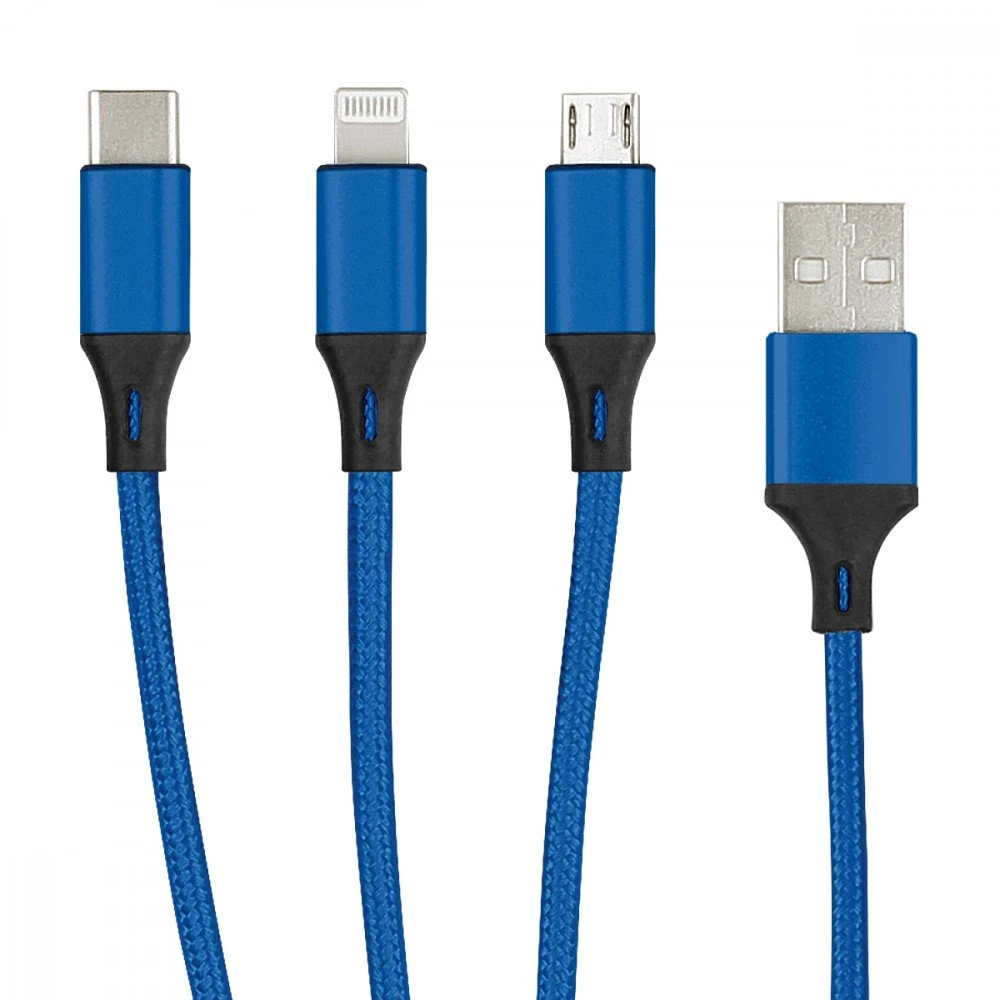 Essential Ladekabel TypC/8-PIN/Micro USB 1.2M blau