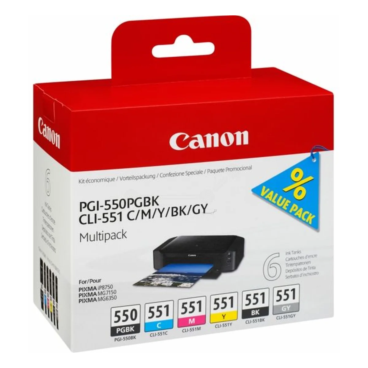 Druckerpatronen MultiPack Canon PGI-550/CLI-551 schwarz cyan magenta gelb 42 ml (6496B005)