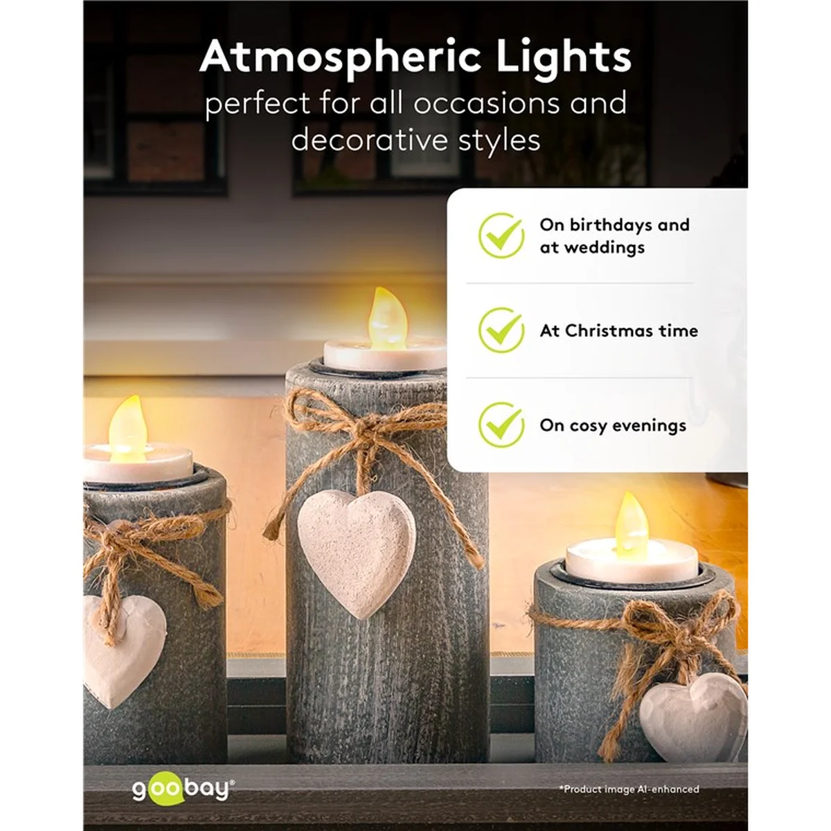 Goobay 4er-Set LED-Teelichter mit Timer, weiß