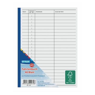 Fahrtenbuch, DIN A5, 40 Blatt, FSC