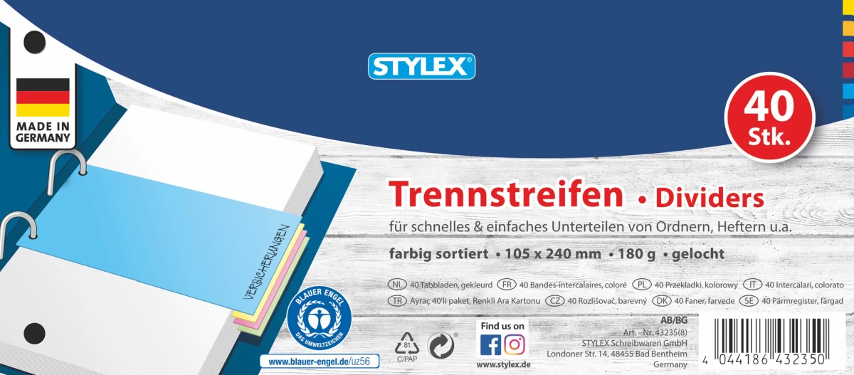 Stylex Trennstreifen, farbig, 40 Stück