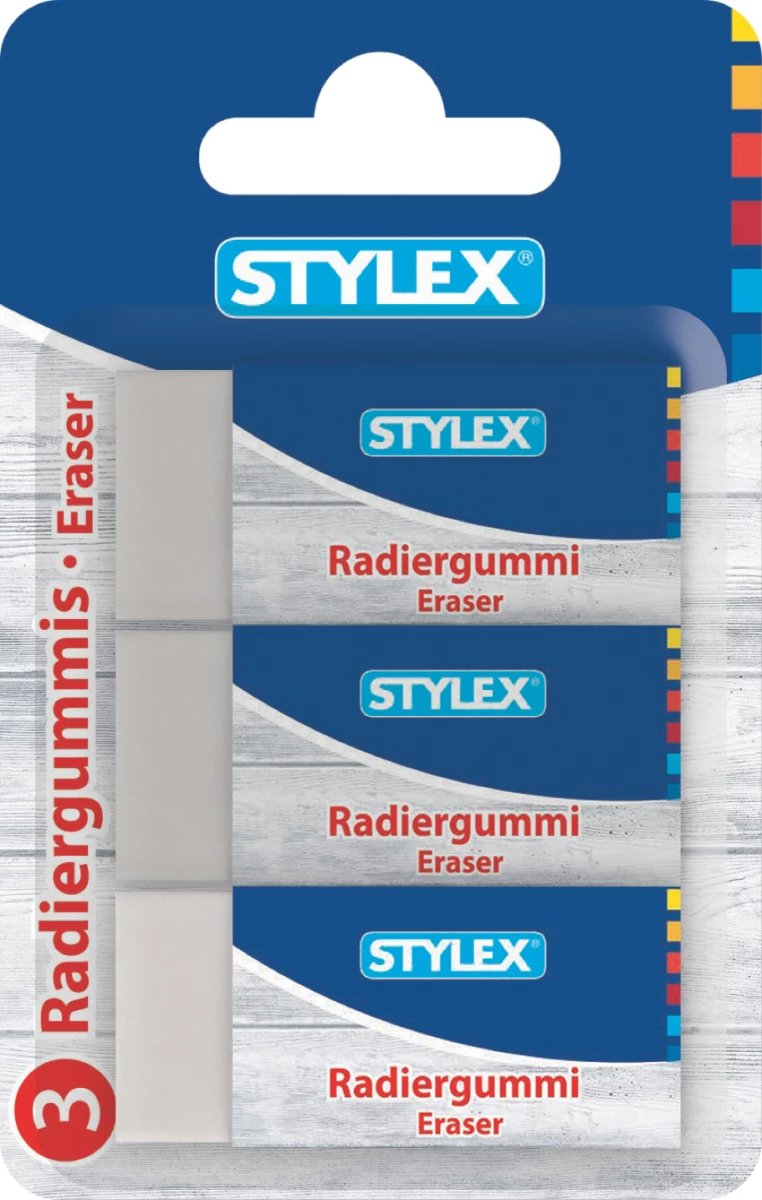 Stylex Radiergummi, weiß, mit Pappbanderole, 3 Stück