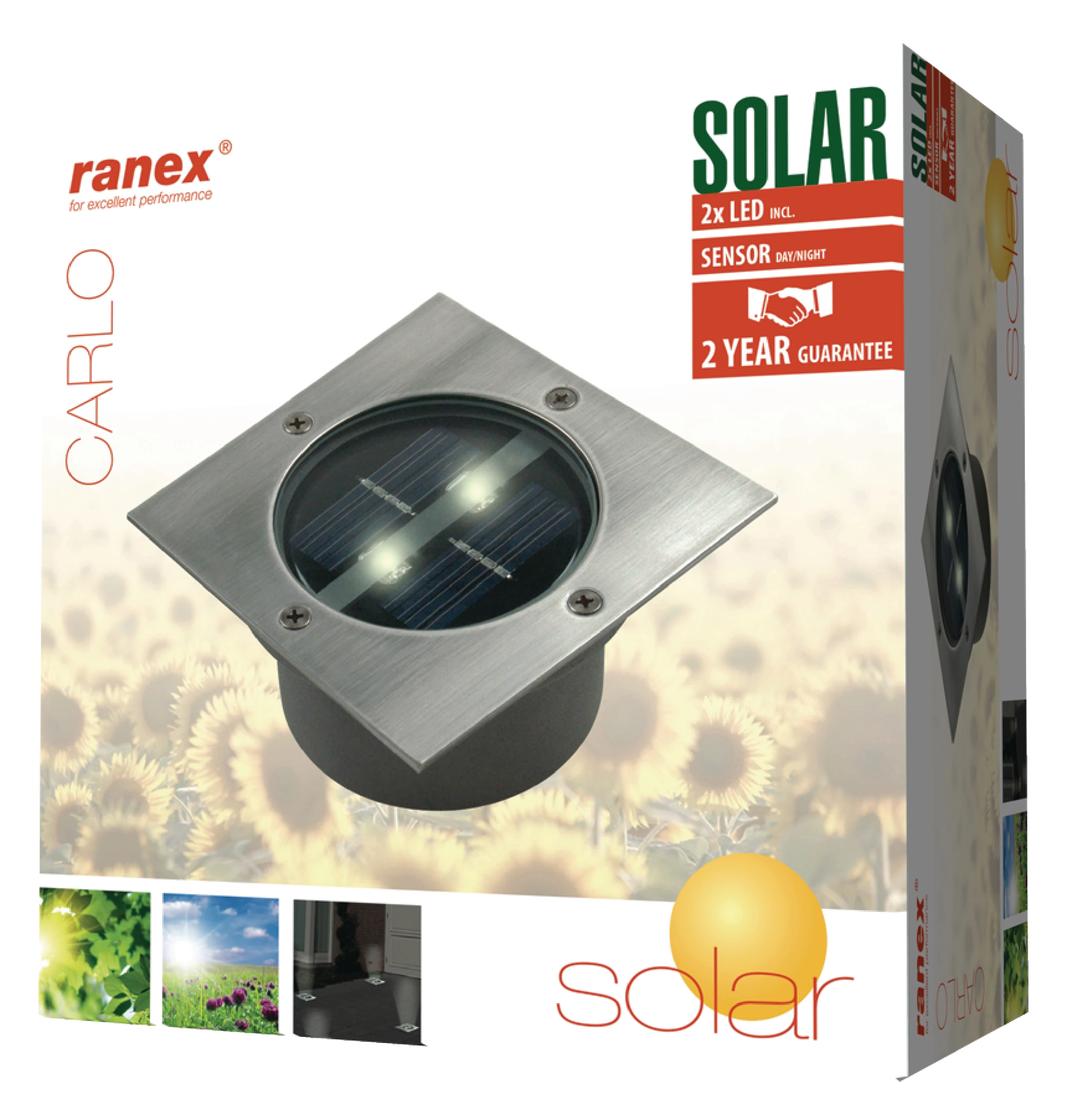 Ranex Solar-Bodenstrahler 2 LED Viereck