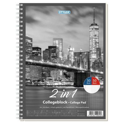 Collegeblock, DIN A4, Duo, 30 Blatt liniert / 50 Blatt kariert