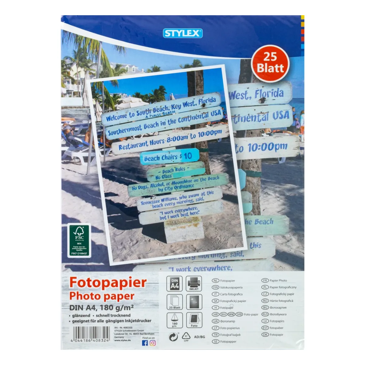 Stylex Fotopapier, DIN A4, 180 g, 25 Blatt, FSC