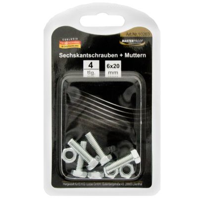 Masterproof Sechskantschrauben + Muttern 6x20mm 4 Stück