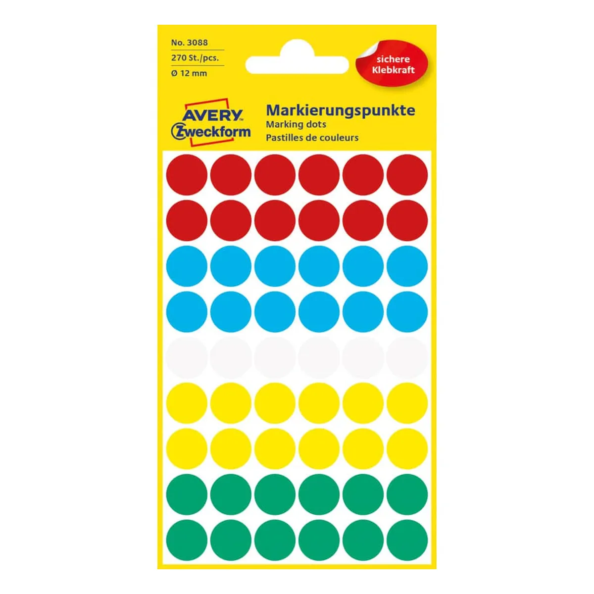 Avery Zweckform Markierungspunkte - Ø 12 mm, 5 Blatt/270 Etiketten, farbig sortiert