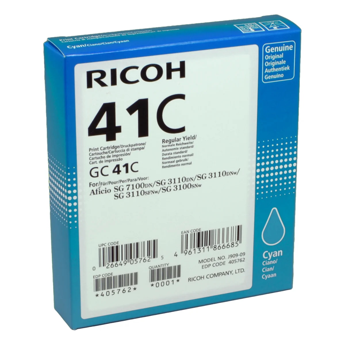 Ricoh GC-41C Gel-Kartusche cyan 2.200 Seiten (405762)