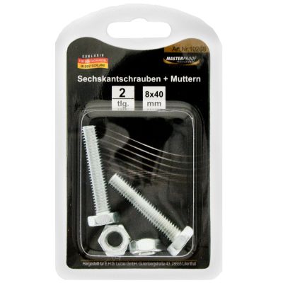 Masterproof Sechskantschrauben + Muttern 8x40mm 2 Stück