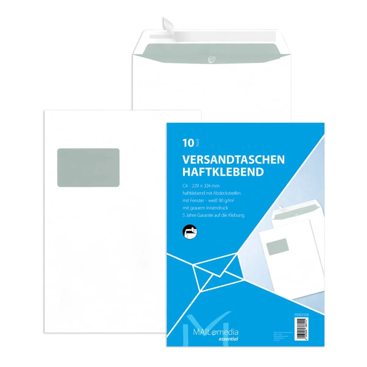 mayer-network Versandtaschen C4 , mit Fenster, haftklebend, 90 g/qm, weiß, 10 Stück